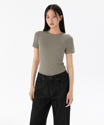 ウィメンズリブスリムフィットTシャツ[トープ]