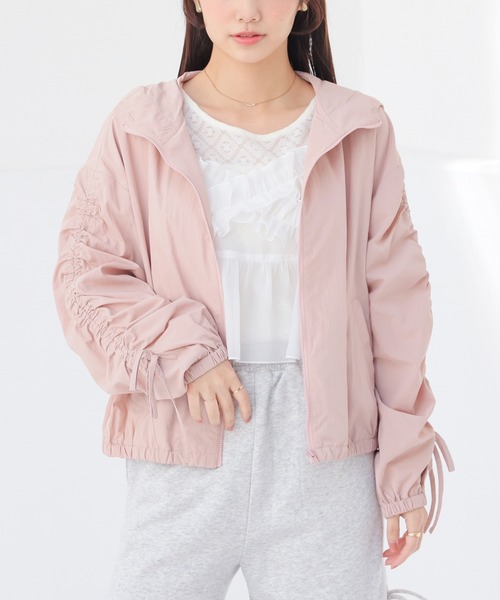 Honeys（ハニーズ）の「【非フッ素撥水加工】撥水加工ドロストブルゾン（ブルゾン・レディース・グレー/ピンク/ブラック/アイボリー・S/M/LL/L）」の4枚目の写真