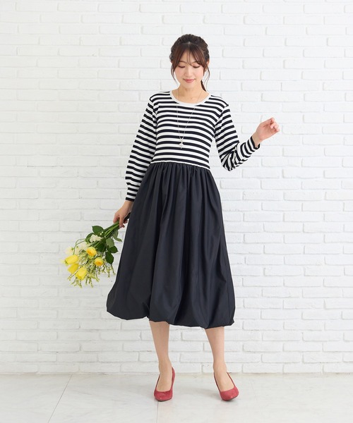 Rose Tiara(ローズティアラ)の「ニットドッキングワンピース(ワンピース・レディース・オフホワイト/ブラック・46/38/42)」の3枚目の写真