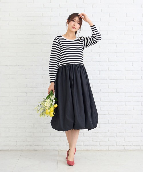 Rose Tiara(ローズティアラ)の「ニットドッキングワンピース(ワンピース・レディース・オフホワイト/ブラック・46/38/42)」の4枚目の写真