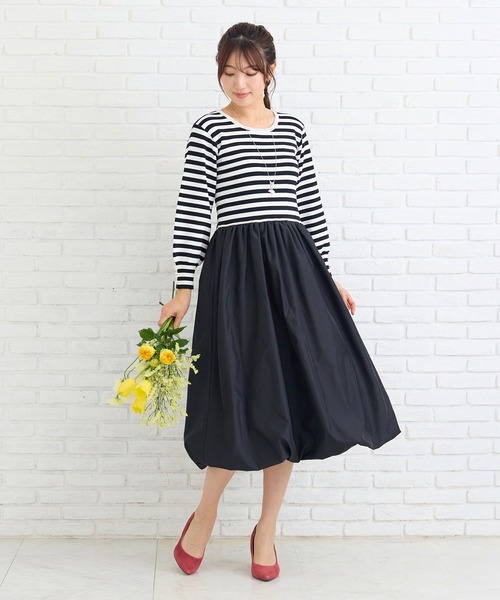 Rose Tiara(ローズティアラ)の「ニットドッキングワンピース(ワンピース・レディース・オフホワイト/ブラック・46/38/42)」の8枚目の写真
