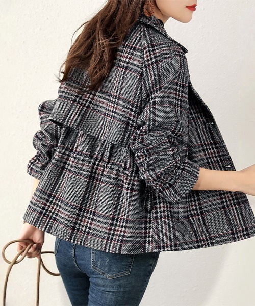 ONEP STAR（ワンピスター）の「チェック柄×ギャザー入りジャケット（テーラードジャケット・レディース・グレー・X-LARGE/LARGE/MEDIUM）」の7枚目の写真