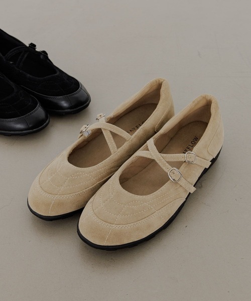 BAYFLOW（ベイフロー）の「[抗菌消臭/撥水加工]クロスベルトバレエスニーカー（バレエシューズ・レディース・ベージュ/ブラック・LARGE/MEDIUM）」の3枚目の写真