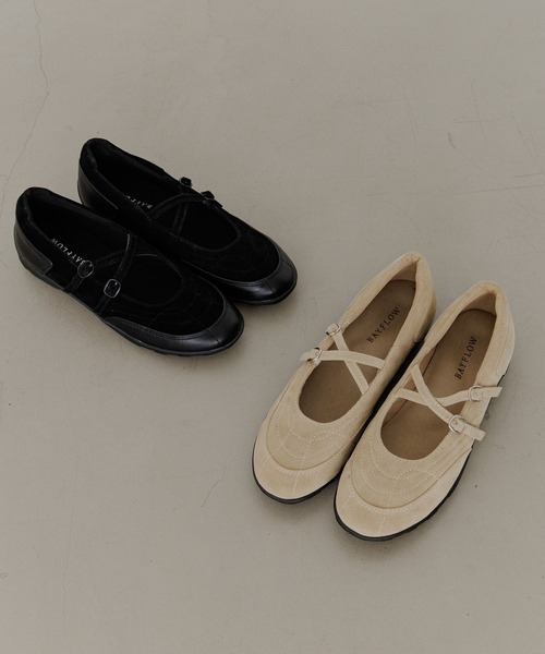 BAYFLOW（ベイフロー）の「[抗菌消臭/撥水加工]クロスベルトバレエスニーカー（バレエシューズ・レディース・ベージュ/ブラック・LARGE/MEDIUM）」の5枚目の写真