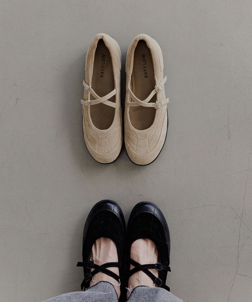 BAYFLOW（ベイフロー）の「[抗菌消臭/撥水加工]クロスベルトバレエスニーカー（バレエシューズ・レディース・ベージュ/ブラック・LARGE/MEDIUM）」の6枚目の写真