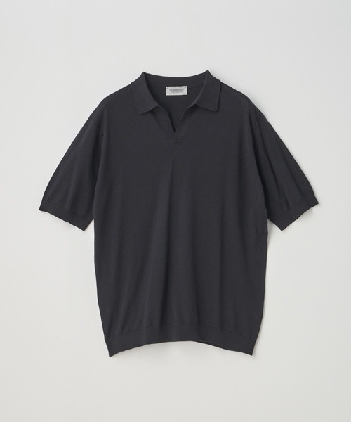 JOHN SMEDLEY(ジョンスメドレー)の「スキッパーネック半袖コットンニットプルオーバー(ポロシャツ・メンズ・ブラック・S)」の1枚目の写真