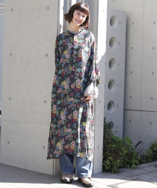 H.A.K(ハク)の「キュプラモダールカルゼTRACE FLORALプリントバルーンプリントワンピース(ワンピース・レディース・ベージュ/ダークグレー・FREE)」の5枚目の写真