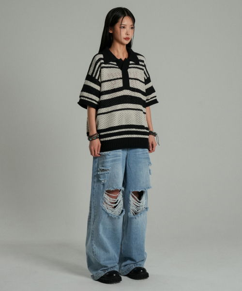 IDWS（アイドンワナセル）の「Sahara Collar Half-Knit Black/Ivory（ポロシャツ・レディース・その他・0/1/2）」の7枚目の写真