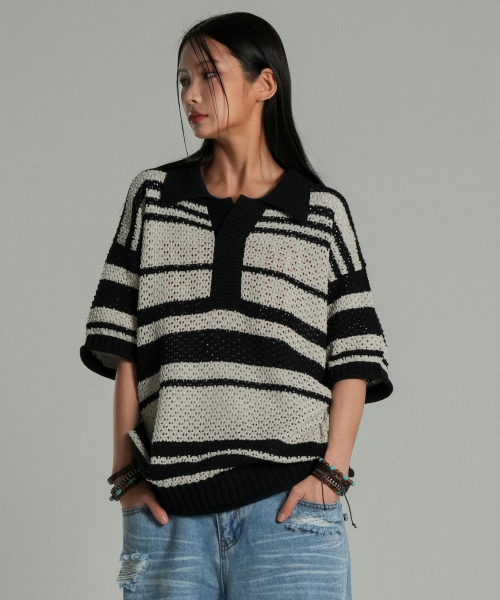 IDWS（アイドンワナセル）の「Sahara Collar Half-Knit Black/Ivory（ポロシャツ・レディース・その他・0/1/2）」の10枚目の写真