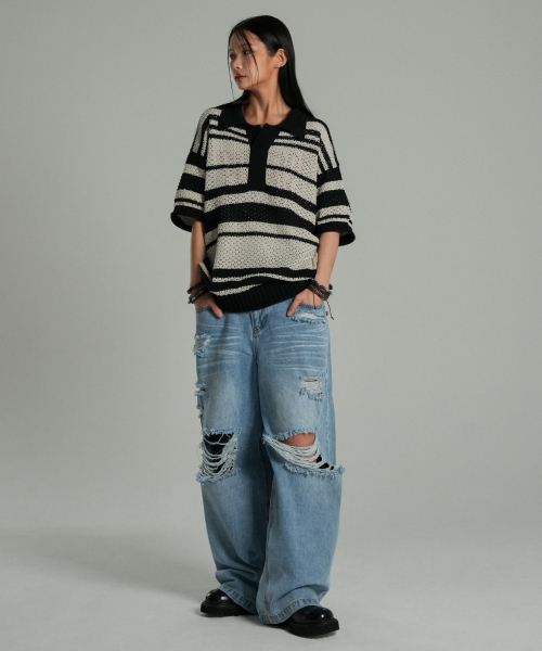 IDWS（アイドンワナセル）の「Sahara Collar Half-Knit Black/Ivory（ポロシャツ・レディース・その他・0/1/2）」の11枚目の写真