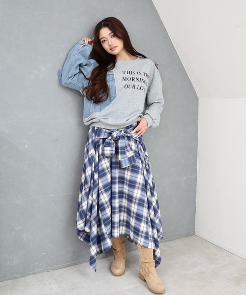 CECIL McBEE(セシルマクビー)の「シャツ巻き風チェック柄スカート(スカート・レディース・ブラック/グレー/ブルー・MEDIUM/LARGE)」の13枚目の写真