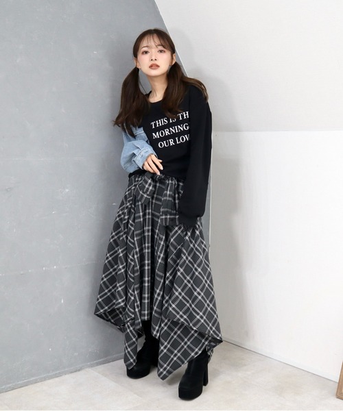 CECIL McBEE(セシルマクビー)の「シャツ巻き風チェック柄スカート(スカート・レディース・ブラック/グレー/ブルー・MEDIUM/LARGE)」の21枚目の写真