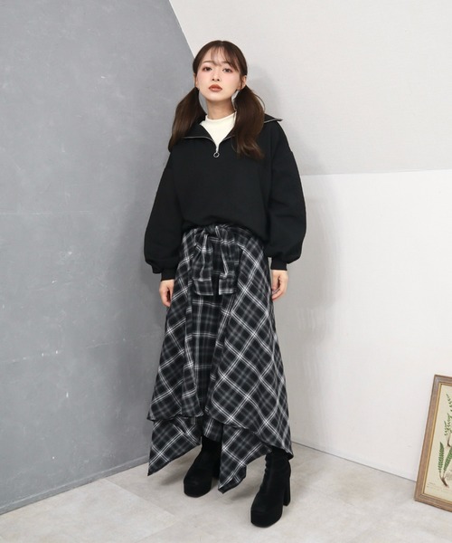 CECIL McBEE(セシルマクビー)の「シャツ巻き風チェック柄スカート(スカート・レディース・ブラック/グレー/ブルー・MEDIUM/LARGE)」の8枚目の写真