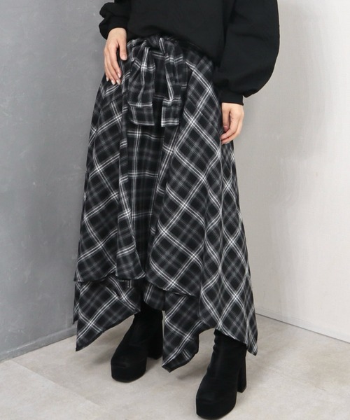 CECIL McBEE(セシルマクビー)の「シャツ巻き風チェック柄スカート(スカート・レディース・ブラック/グレー/ブルー・MEDIUM/LARGE)」の9枚目の写真