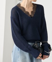 RIVE DROITE | 予約【トレンド感抜群】ペーパーヤーンレース衿ニット(ニット/セーター)