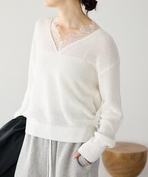 RIVE DROITE | 予約【トレンド感抜群】ペーパーヤーンレース衿ニット(ニット/セーター)