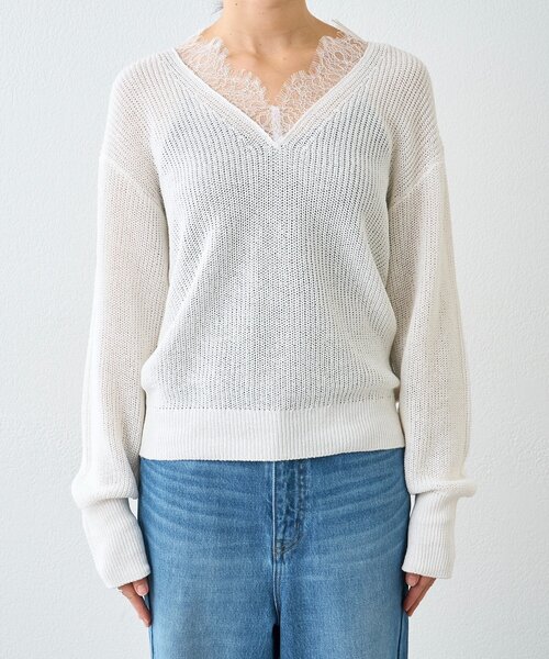 RIVE DROITE（リヴドロワ）の「予約【トレンド感抜群】ペーパーヤーンレース衿ニット（ニット/セーター・レディース・モカ/ネイビー/オフホワイト・FREE）」の10枚目の写真