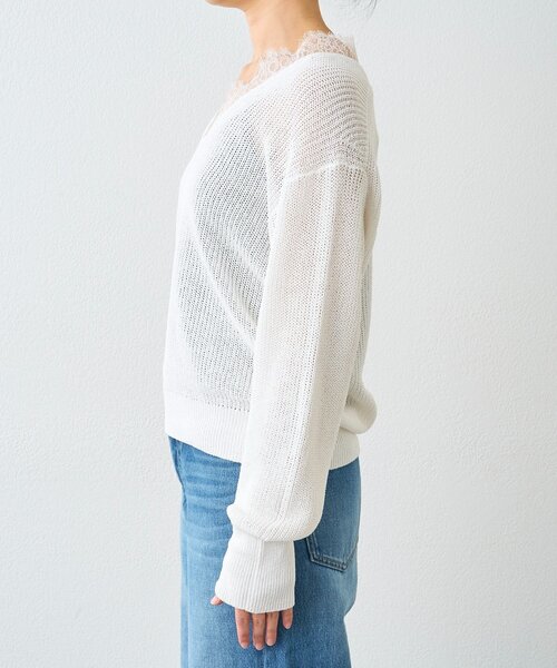 RIVE DROITE（リヴドロワ）の「予約【トレンド感抜群】ペーパーヤーンレース衿ニット（ニット/セーター・レディース・モカ/ネイビー/オフホワイト・FREE）」の9枚目の写真