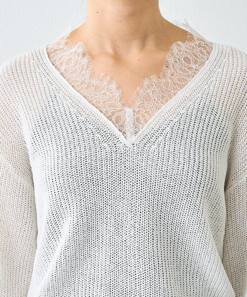 RIVE DROITE（リヴドロワ）の「予約【トレンド感抜群】ペーパーヤーンレース衿ニット（ニット/セーター・レディース・モカ/ネイビー/オフホワイト・FREE）」の6枚目の写真