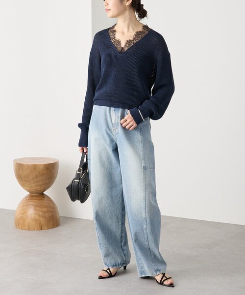 RIVE DROITE（リヴドロワ）の「予約【トレンド感抜群】ペーパーヤーンレース衿ニット（ニット/セーター・レディース・モカ/ネイビー/オフホワイト・FREE）」の22枚目の写真