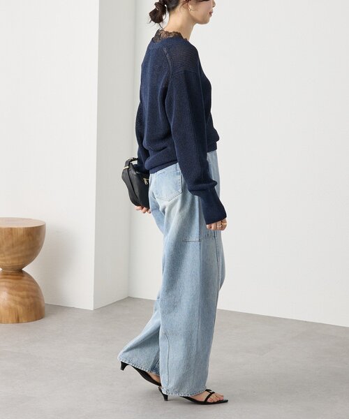 RIVE DROITE（リヴドロワ）の「予約【トレンド感抜群】ペーパーヤーンレース衿ニット（ニット/セーター・レディース・モカ/ネイビー/オフホワイト・FREE）」の20枚目の写真