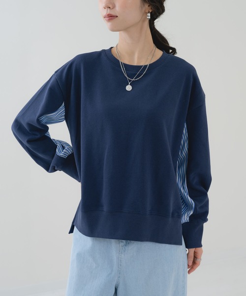 ANNA LUNA（アンナルナ）の「【ANNA LUNA】ラフ を格上する ストライプ 切替 プルオーバー（Tシャツ/カットソー・レディース・ネイビー/グレー・MEDIUM）」の2枚目の写真