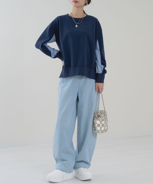 ANNA LUNA（アンナルナ）の「【ANNA LUNA】ラフ を格上する ストライプ 切替 プルオーバー（Tシャツ/カットソー・レディース・ネイビー/グレー・MEDIUM）」の6枚目の写真
