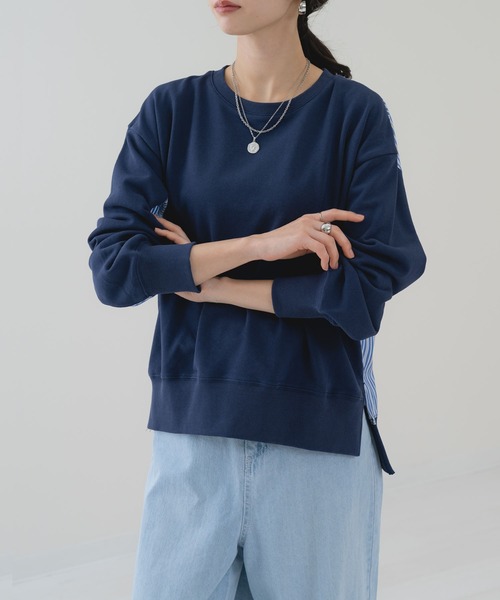 ANNA LUNA（アンナルナ）の「【ANNA LUNA】ラフ を格上する ストライプ 切替 プルオーバー（Tシャツ/カットソー・レディース・ネイビー/グレー・MEDIUM）」の3枚目の写真