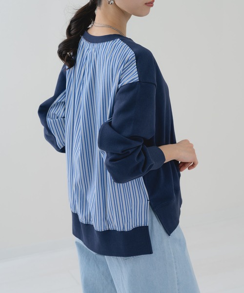ANNA LUNA（アンナルナ）の「【ANNA LUNA】ラフ を格上する ストライプ 切替 プルオーバー（Tシャツ/カットソー・レディース・ネイビー/グレー・MEDIUM）」の18枚目の写真