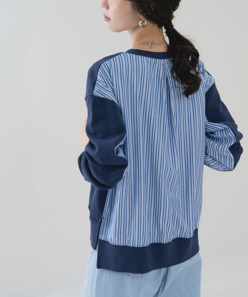 ANNA LUNA（アンナルナ）の「【ANNA LUNA】ラフ を格上する ストライプ 切替 プルオーバー（Tシャツ/カットソー・レディース・ネイビー/グレー・MEDIUM）」の5枚目の写真
