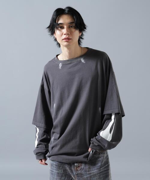 WHITELAND(ホワイトランド)の「WHITELAND/ホワイトランド/LAYER L/S T-SHIRTS(Tシャツ/カットソー・メンズ・ブラック・F)」の1枚目の写真