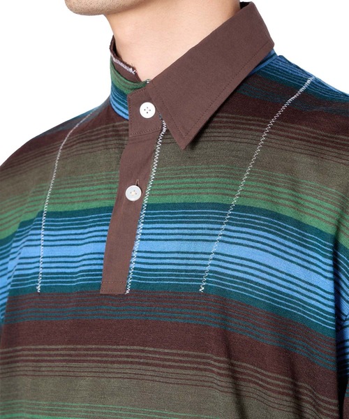 kolor（カラー）の「【kolor/カラー】26SCM-T11201 BORDER POLO（ポロシャツ・メンズ・グリーン・4/3/2）」の3枚目の写真