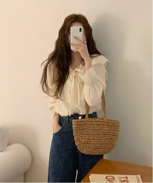WEGO(ウィゴー)の「リボンフリルシアーブラウス(シャツ/ブラウス・レディース・アイボリー/ピンク・MEDIUM/LARGE)」の7枚目の写真