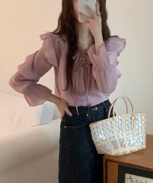WEGO(ウィゴー)の「リボンフリルシアーブラウス(シャツ/ブラウス・レディース・アイボリー/ピンク・MEDIUM/LARGE)」の4枚目の写真