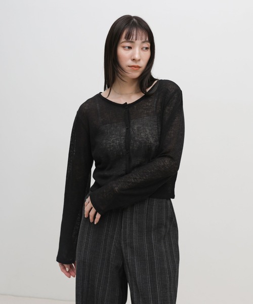 select MOCA(セレクトモカ)の「メランジカットソーショートカーディガン(カーディガン/ボレロ・レディース・ブラック/グレー/ブルー/オフホワイト・FREE)」の3枚目の写真