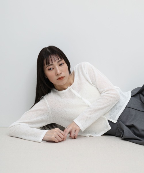 select MOCA(セレクトモカ)の「メランジカットソーショートカーディガン(カーディガン/ボレロ・レディース・ブラック/グレー/ブルー/オフホワイト・FREE)」の20枚目の写真
