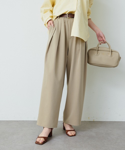 PUAL CE CIN（ピュアルセシン）の「ストレッチ 2タック ウエストゴムパンツ（スラックス・レディース・ベージュ/グレー/ブラック・FREE）」の3枚目の写真