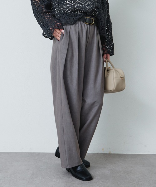 PUAL CE CIN（ピュアルセシン）の「ストレッチ 2タック ウエストゴムパンツ（スラックス・レディース・ベージュ/グレー/ブラック・FREE）」の2枚目の写真