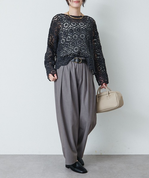 PUAL CE CIN（ピュアルセシン）の「ストレッチ 2タック ウエストゴムパンツ（スラックス・レディース・ベージュ/グレー/ブラック・FREE）」の17枚目の写真