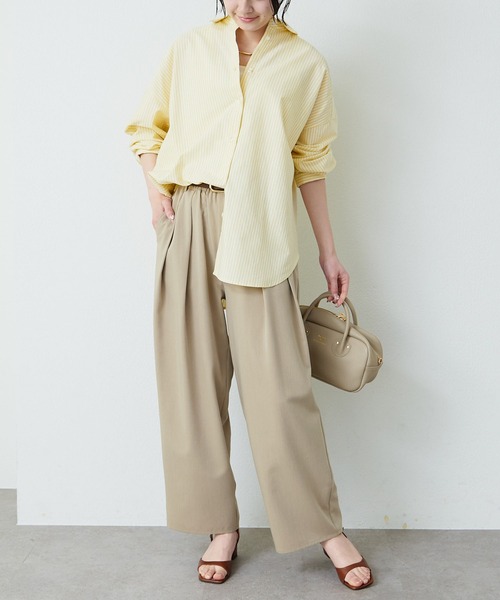 PUAL CE CIN（ピュアルセシン）の「ストレッチ 2タック ウエストゴムパンツ（スラックス・レディース・ベージュ/グレー/ブラック・FREE）」の8枚目の写真