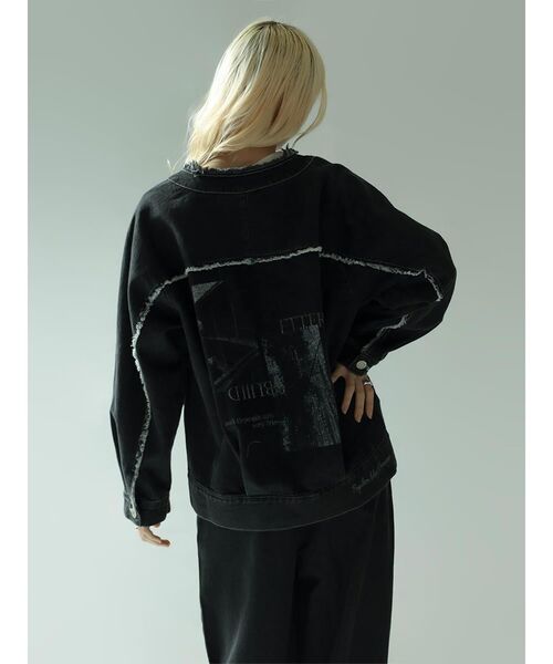 :ETHROF(イーサオブ)の「GRAPHIC DENIM JACKET(デニムジャケット・レディース・オフホワイト/チャコール・FREE)」の22枚目の写真