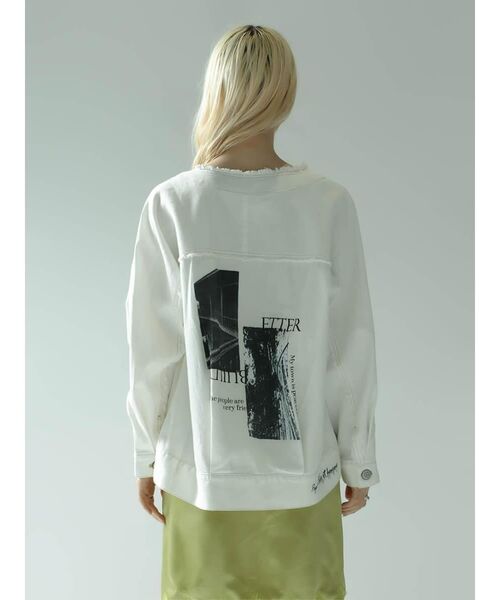 :ETHROF(イーサオブ)の「GRAPHIC DENIM JACKET(デニムジャケット・レディース・オフホワイト/チャコール・FREE)」の5枚目の写真