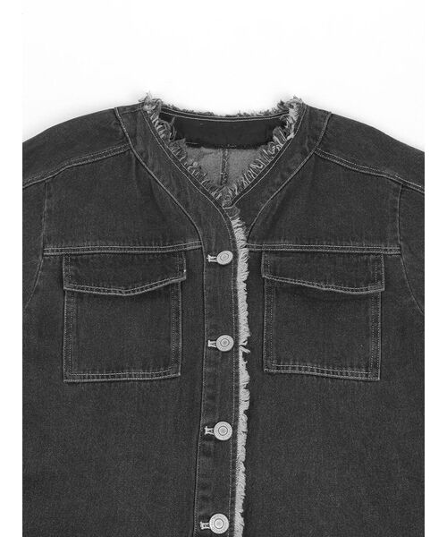 :ETHROF(イーサオブ)の「GRAPHIC DENIM JACKET(デニムジャケット・レディース・オフホワイト/チャコール・FREE)」の8枚目の写真
