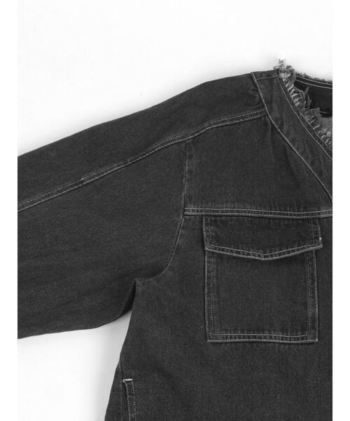 :ETHROF(イーサオブ)の「GRAPHIC DENIM JACKET(デニムジャケット・レディース・オフホワイト/チャコール・FREE)」の10枚目の写真