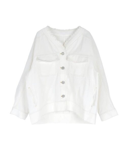 :ETHROF(イーサオブ)の「GRAPHIC DENIM JACKET(デニムジャケット・レディース・オフホワイト/チャコール・FREE)」の6枚目の写真