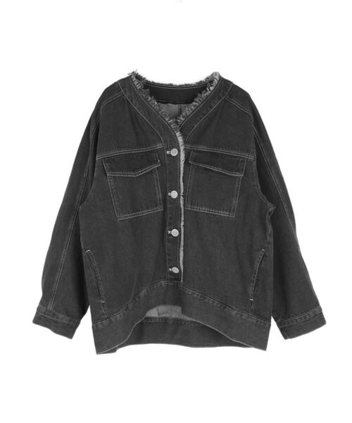 :ETHROF(イーサオブ)の「GRAPHIC DENIM JACKET(デニムジャケット・レディース・オフホワイト/チャコール・FREE)」の7枚目の写真