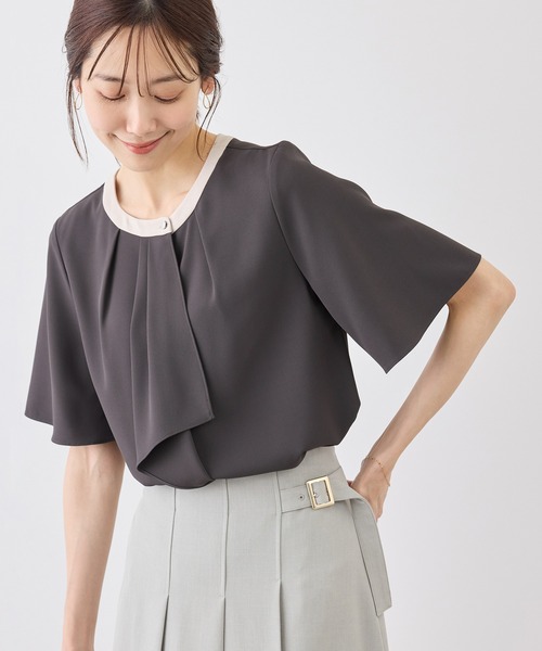ROPE' PICNIC(ロペピクニック)の「ボウタイブラウスハーフスリーブ(シャツ/ブラウス・レディース・ホワイト系その他/チャコールグレー/ホワイト/ベージュ/ラベンダー・M/L)」の3枚目の写真