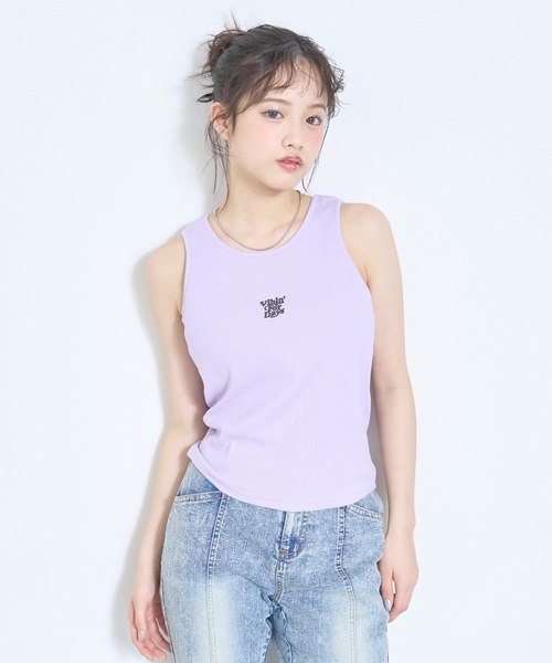 LOVETOXIC（ラブトキシック）の「カップつきテレコタンクトップ（タンクトップ・キッズ・オフホワイト/ブラック/ラベンダー/カラフル・M:150cm/LL(170cm)/S:140cm/L:160cm）」の3枚目の写真