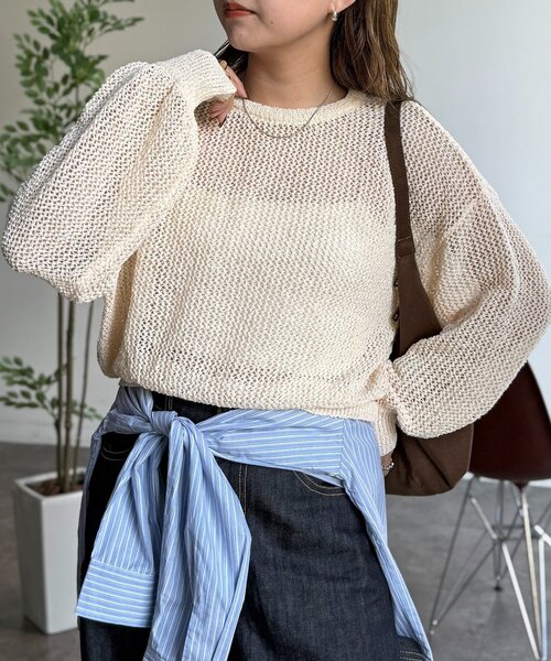 CPCM（シーピーシーエム）の「麻タッチメッシュプルオーバー（ニット/セーター・レディース・グリーン系/アイボリー/ブラック/ブルー・FREE）」の2枚目の写真