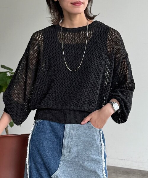 CPCM（シーピーシーエム）の「麻タッチメッシュプルオーバー（ニット/セーター・レディース・グリーン系/アイボリー/ブラック/ブルー・FREE）」の3枚目の写真